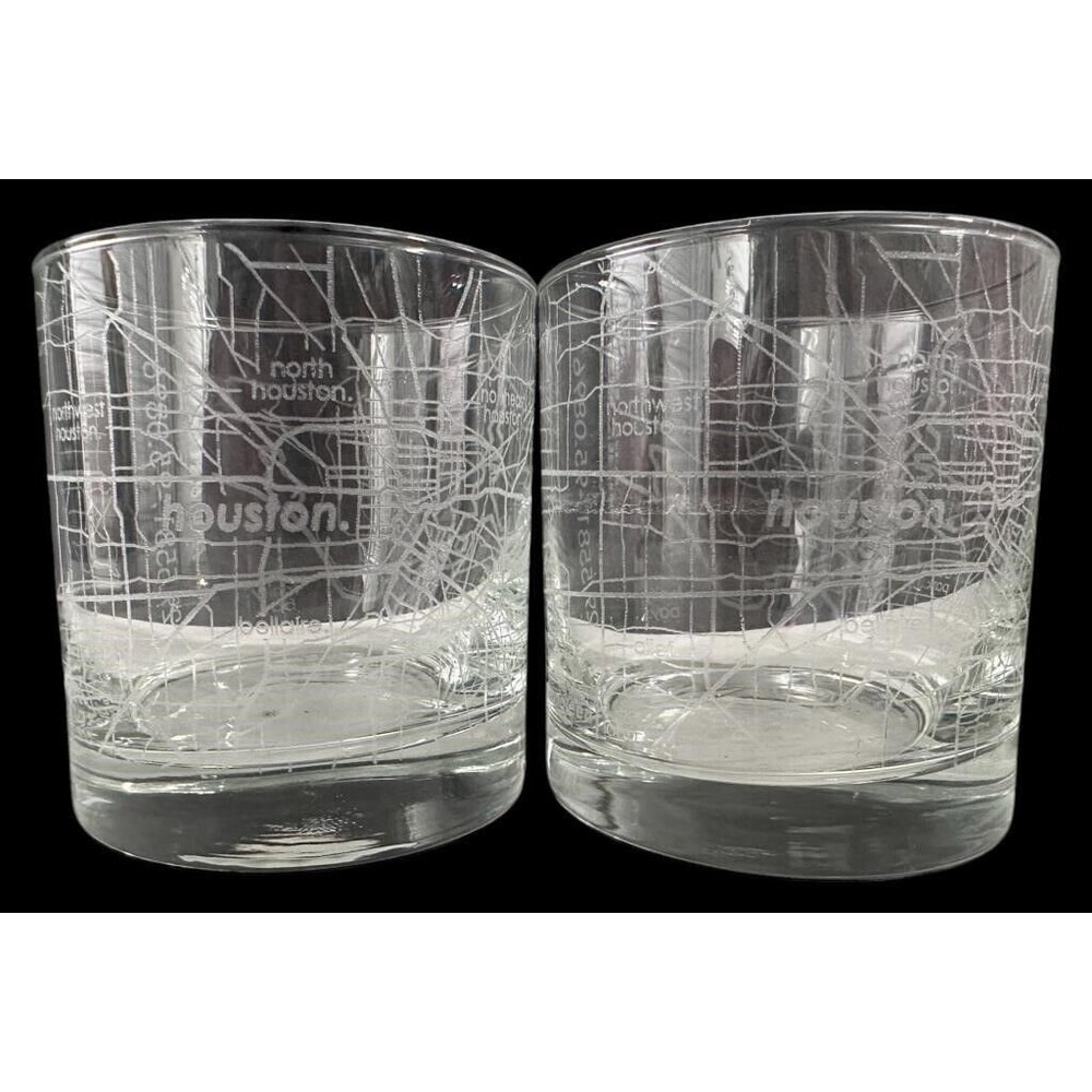 Greenline Goods Etched Map of Houston Whiskey Glasses - 10 Oz Tumbler 2pc Set